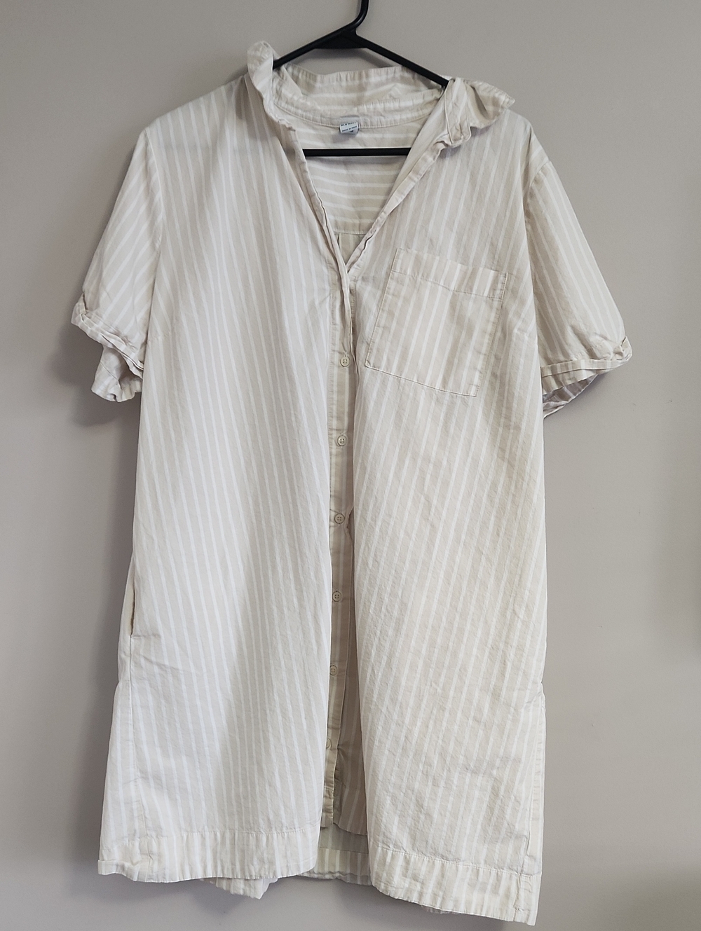 Old Navy Cream and White Striped Short-Sleeve Button-Down Dress